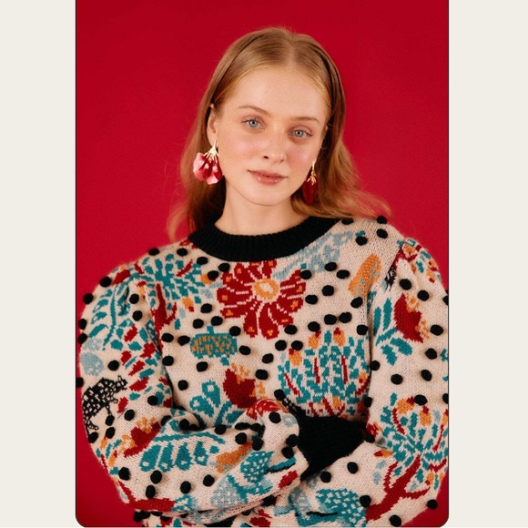 NWT Farm Rio Mushroom Forest Puff Sleeve Sweater, Size S - Picture 4 of 10